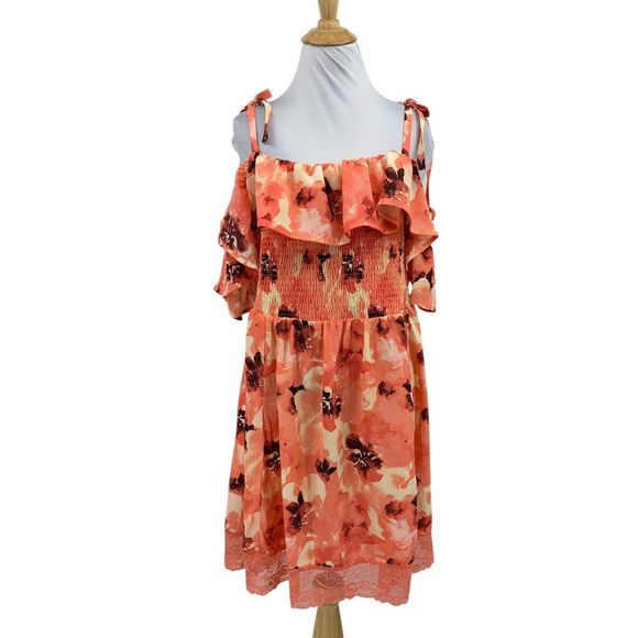 Torrid Dress Womens 3 Plus Multi Smocked Ruffle Lace Trim Floral Cover Up Mini - Picture 1 of 12